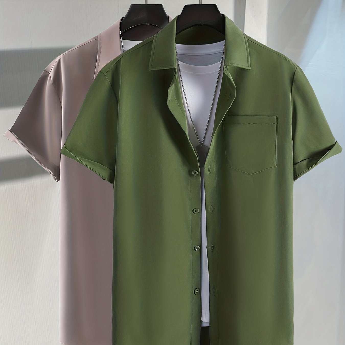 Plus Size Men's Casual Short Sleeve Button-Up Shirts Light Beige Yellow Polyester Summer Wear