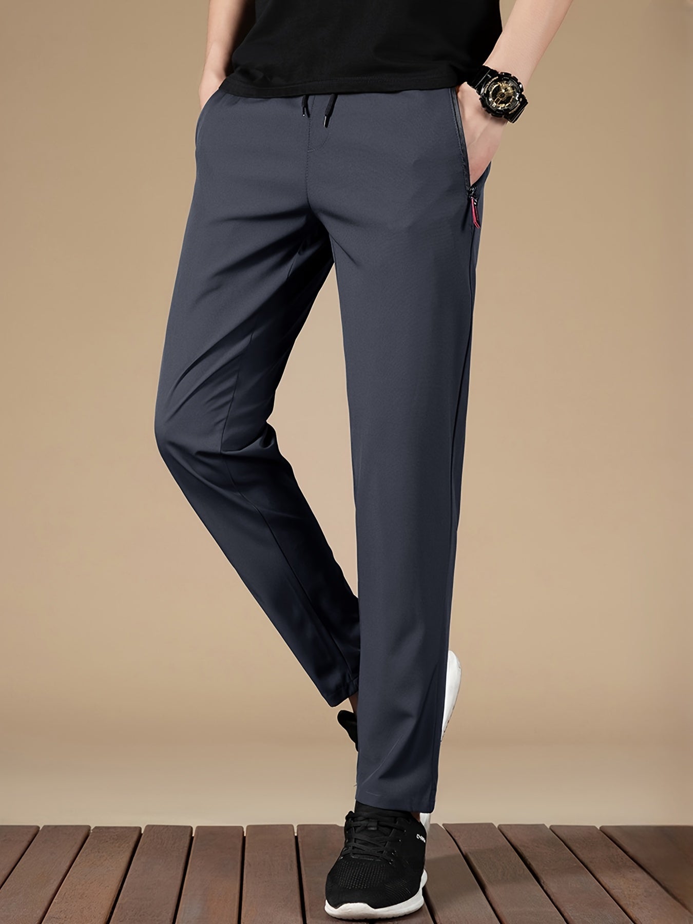 Men's Summer Casual Pants Lightweight Breathable Quick-Dry Solid Color Jogging Trousers