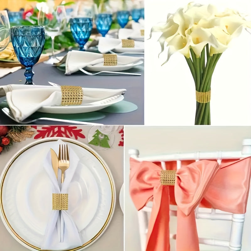 Golden Beaded Napkin Rings Set of 10 for Dinner Parties Weddings and Holidays