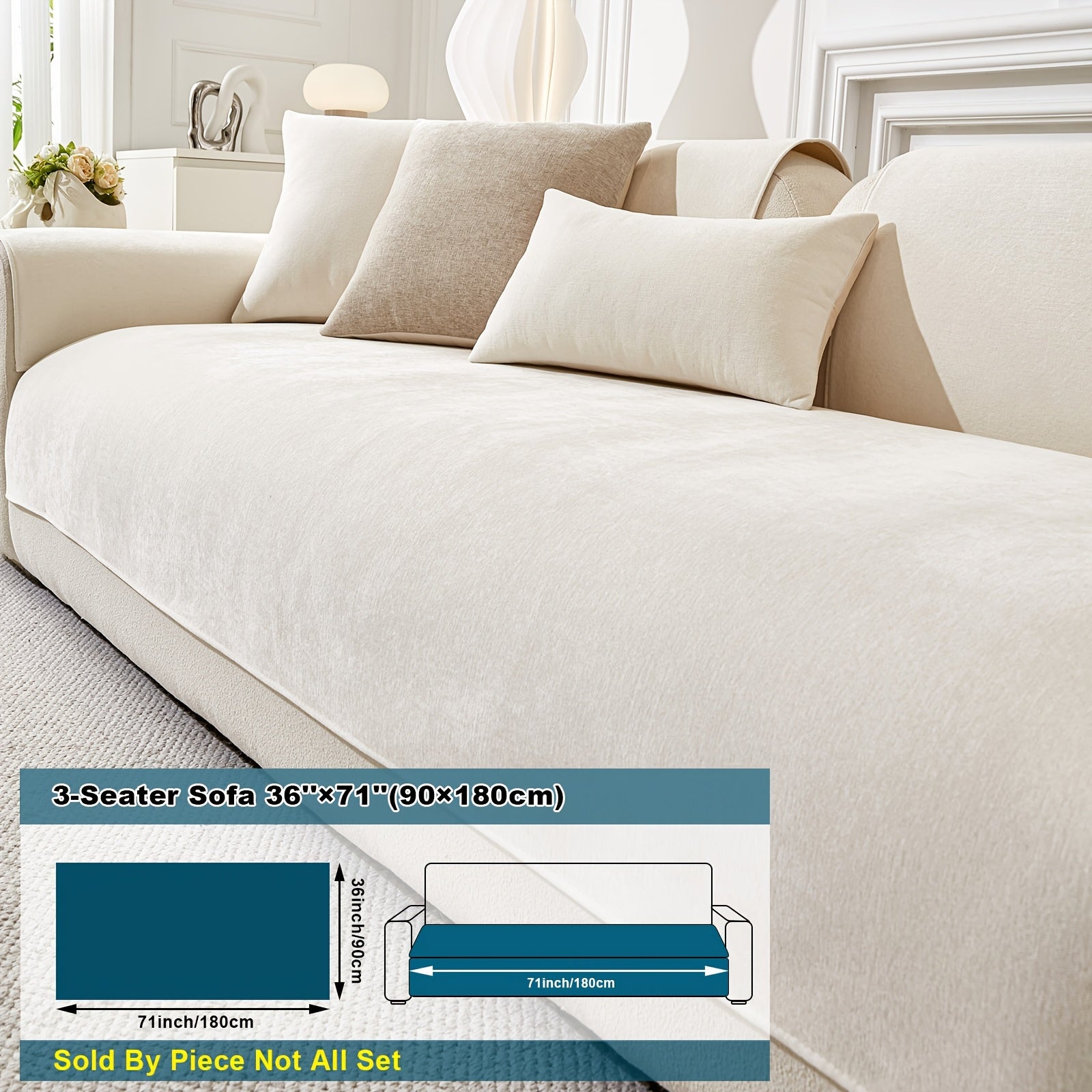 Chenille Sofa Cover Non-Slip Pet-Friendly All Seasons Fits 1-4 Seaters Light Beige