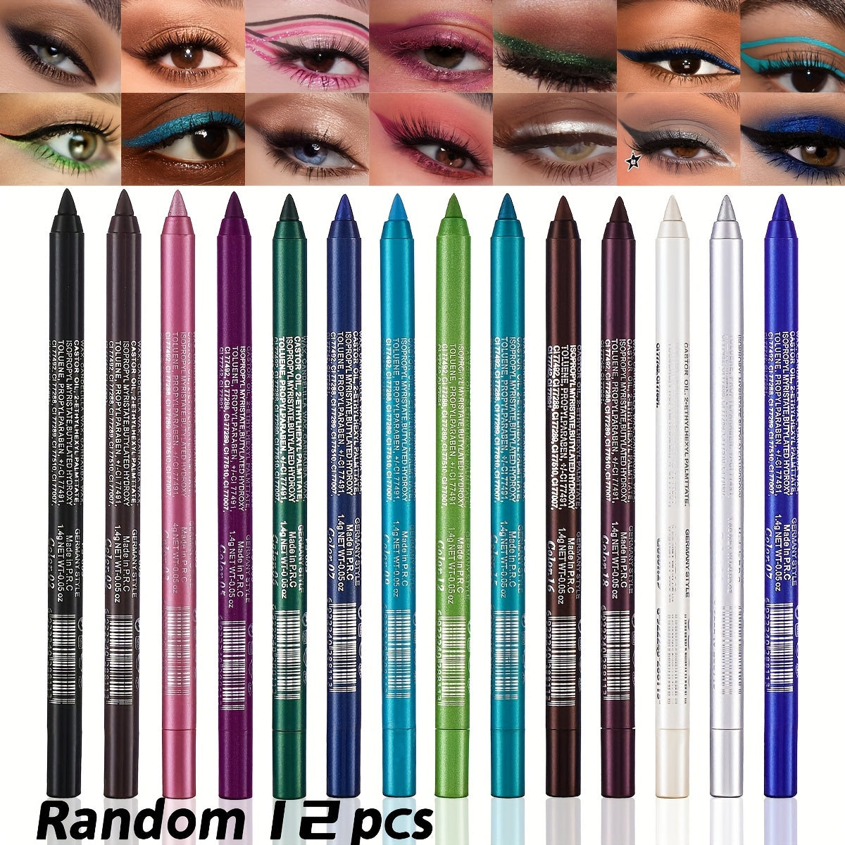 12-Piece Waterproof Eyeliner Set with Shimmering Effects, Eyeshadow and Highlighter