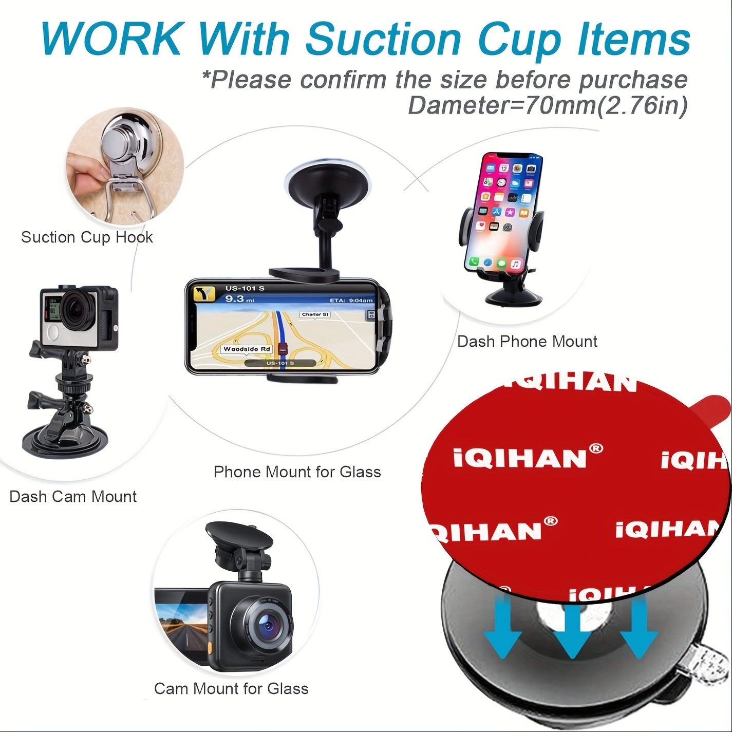 Комплект из 4 круглых клейких самоклеящихся подушечек для крепления на приборную панель автомобиля, 70 мм, термостойкие самоклеящиеся наклейки