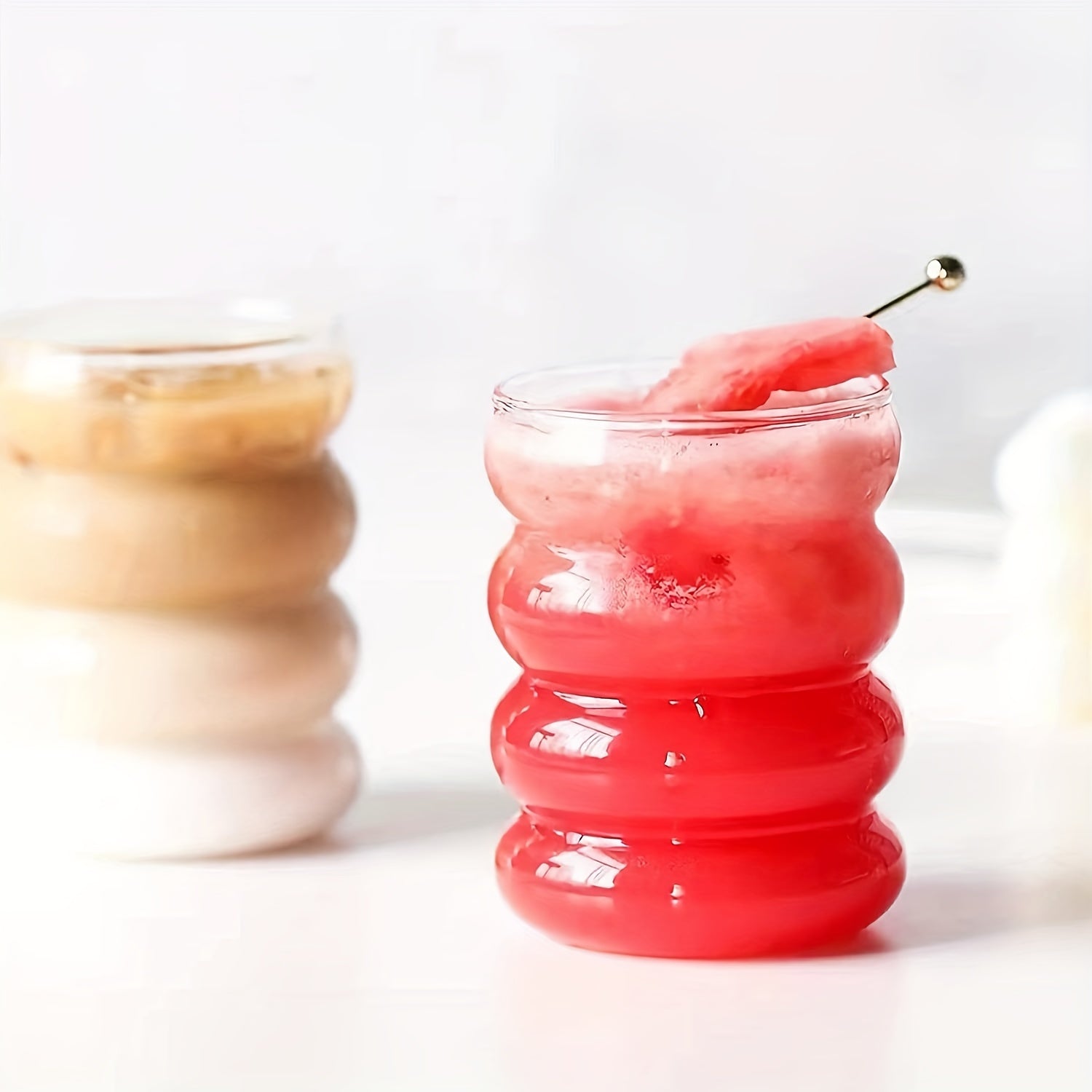 Set of 2 12oz Glass Cups with New Wave Design in Pearl Box for Coffee Juice Wine