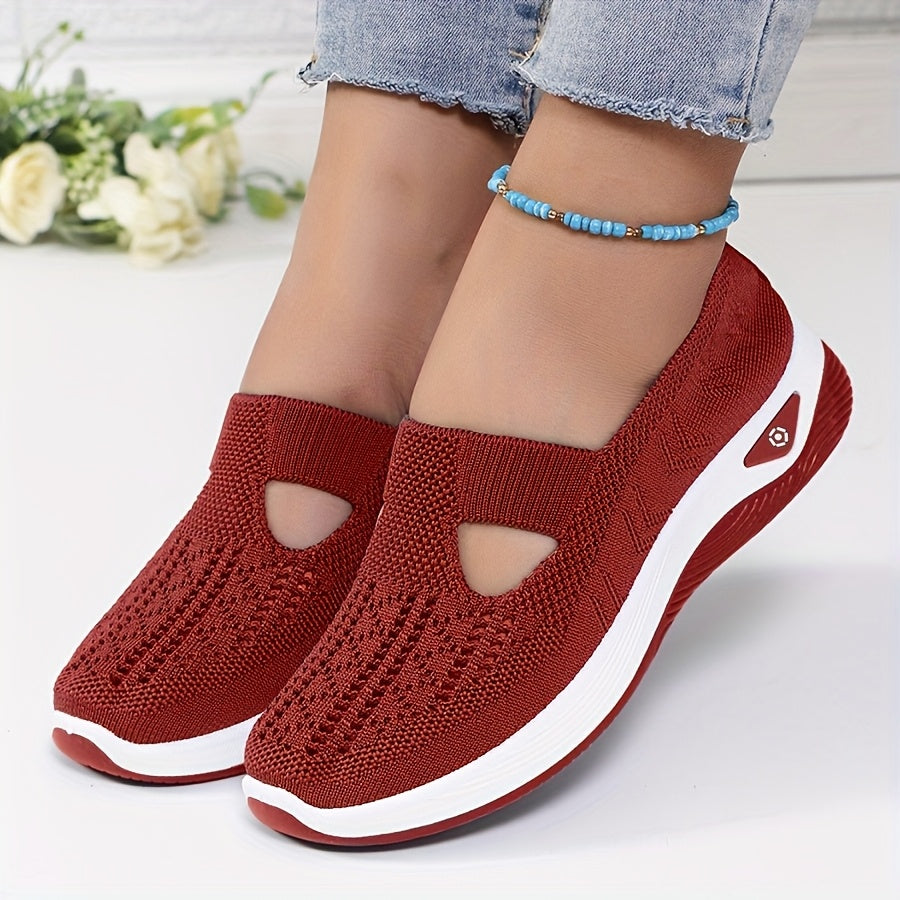 Women's Breathable Knitted Lace-Up Sneakers All-Season Low Top Fabric Shoes