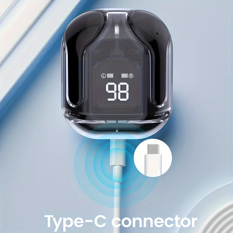 Wireless Mini Earbuds with LED Display Transparent Charging Case for On-the-Go Use