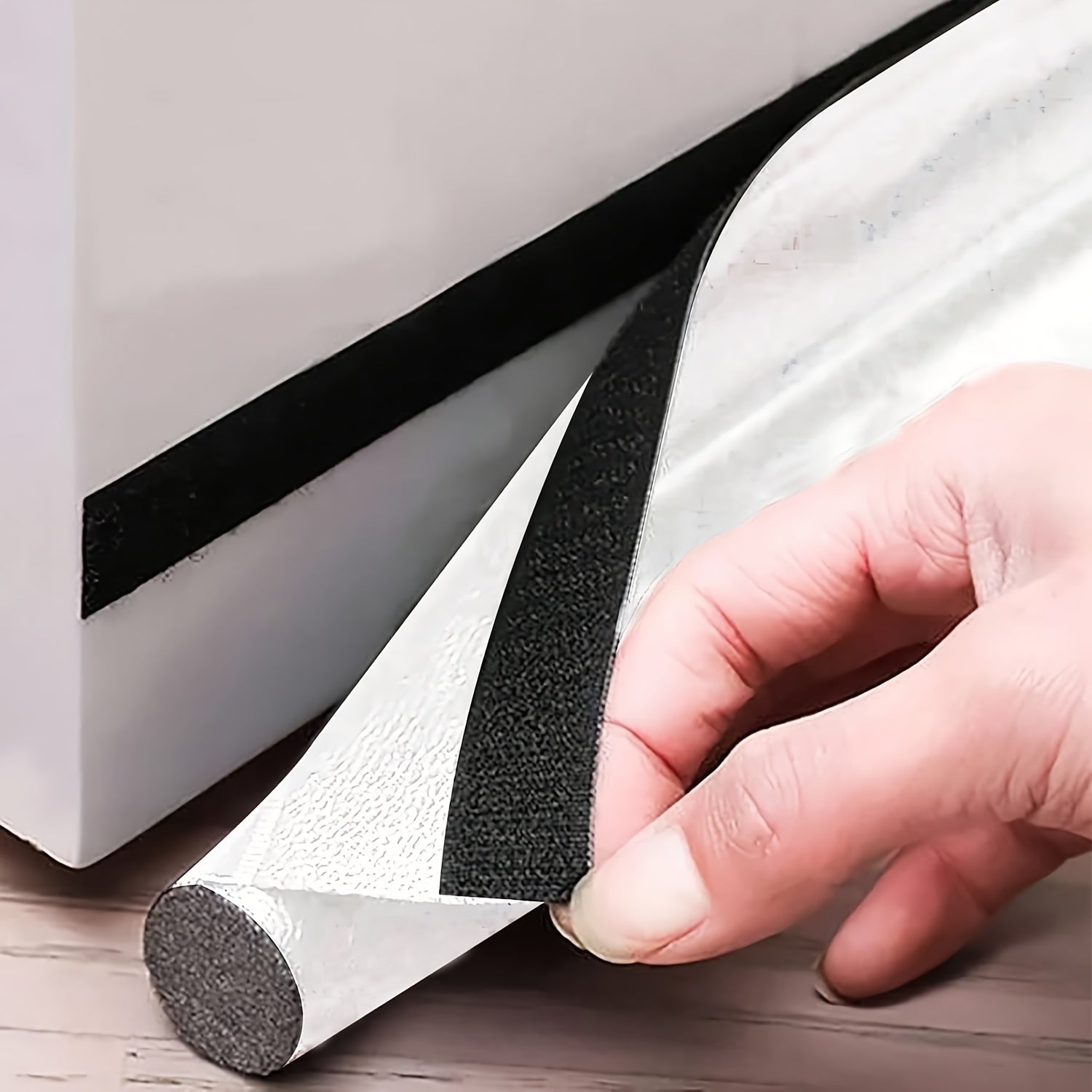 Faux Leather Door Draft Stopper with Adhesive Strip Seals Bottom of Doors