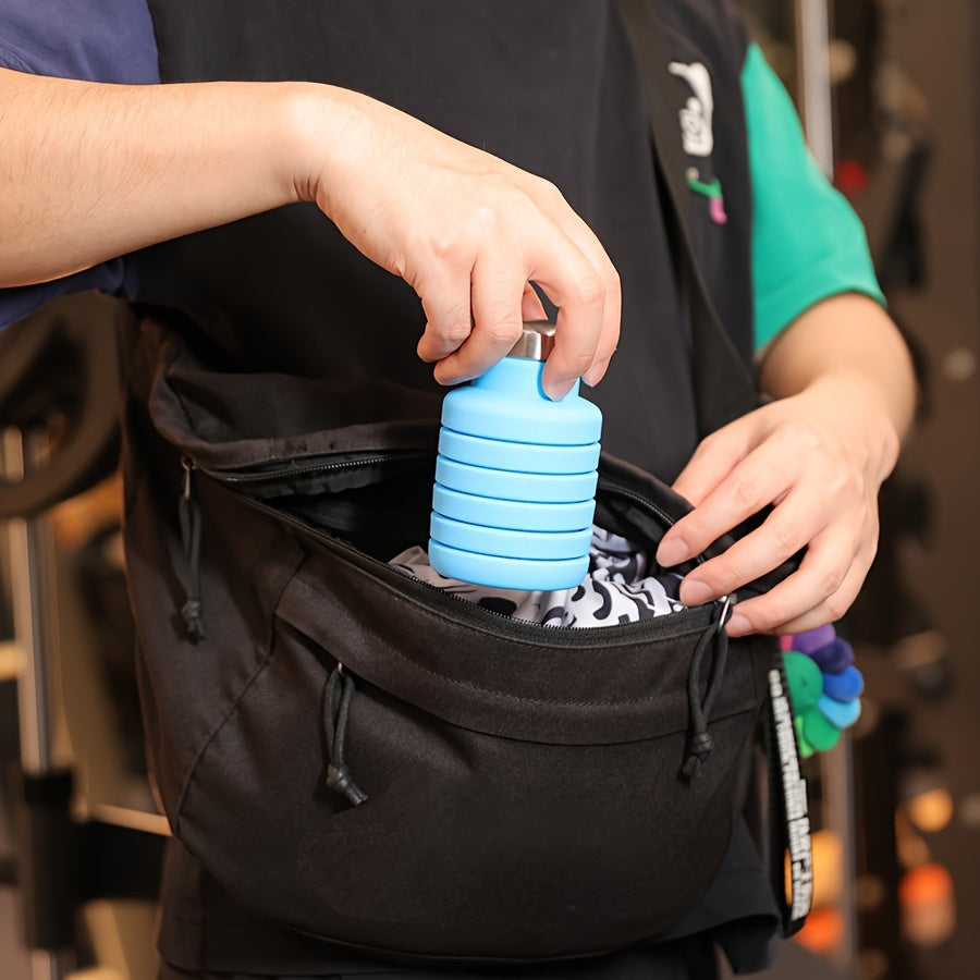 Foldable Water Bottle 500ml BPA-Free Leak-Proof Stainless Steel Lid Portable Carabiner for Travel