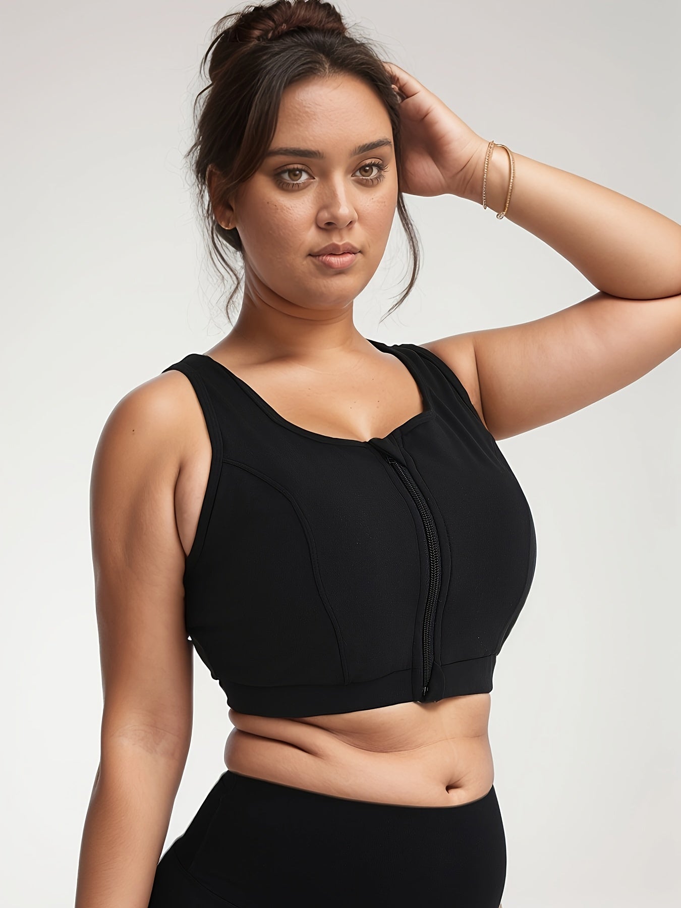 Plus Size Black High Support Sports Bra with Removable Padding for Yoga