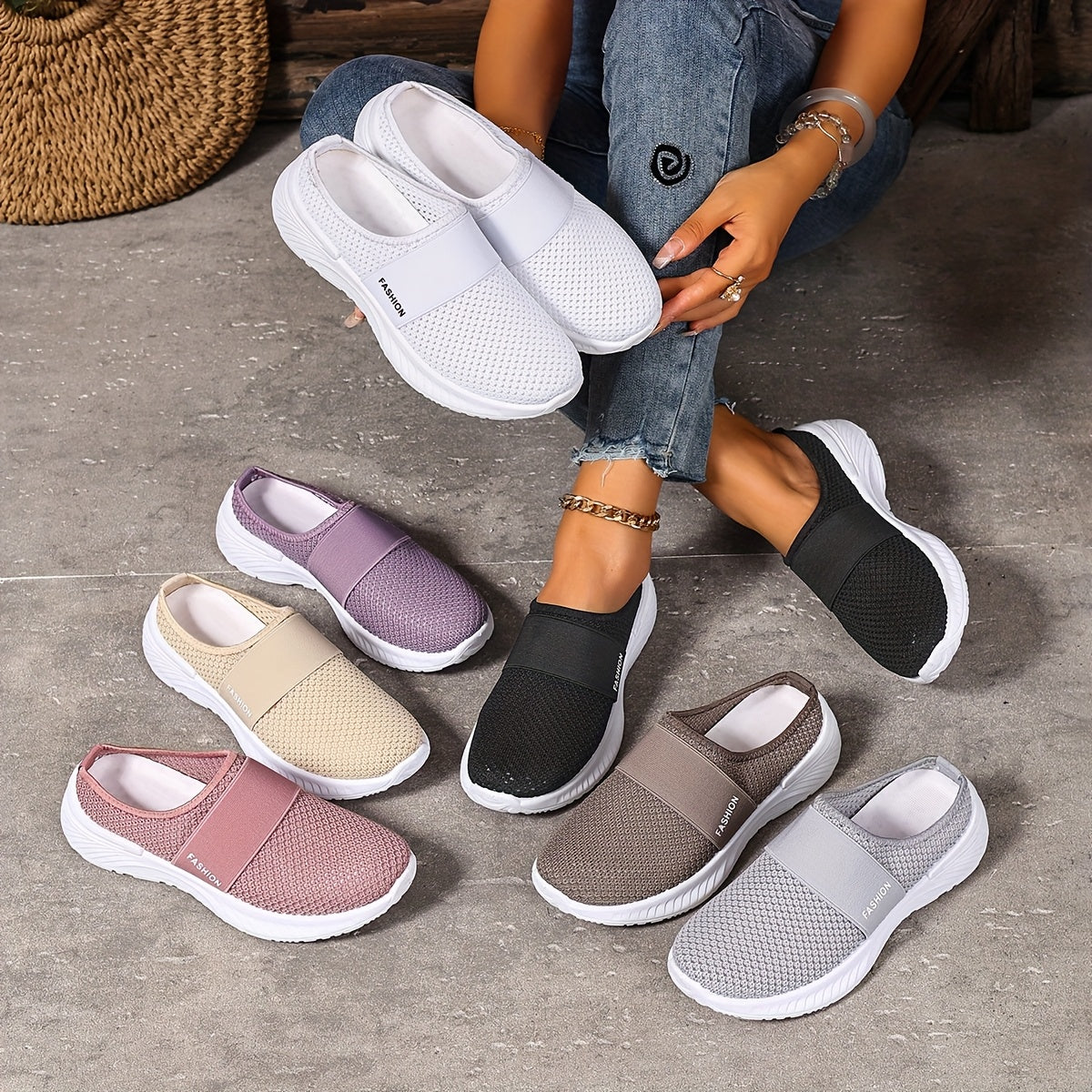Women's White Black Breathable Mesh Sneakers for Summer Casual Walking