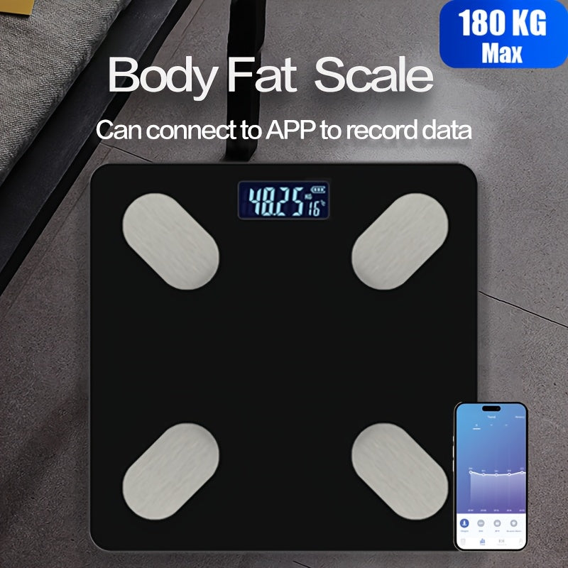Smart Body Fat Scale with App Connectivity Tempered Glass Panel Indoor Temperature Weight Measurement Max 180kg