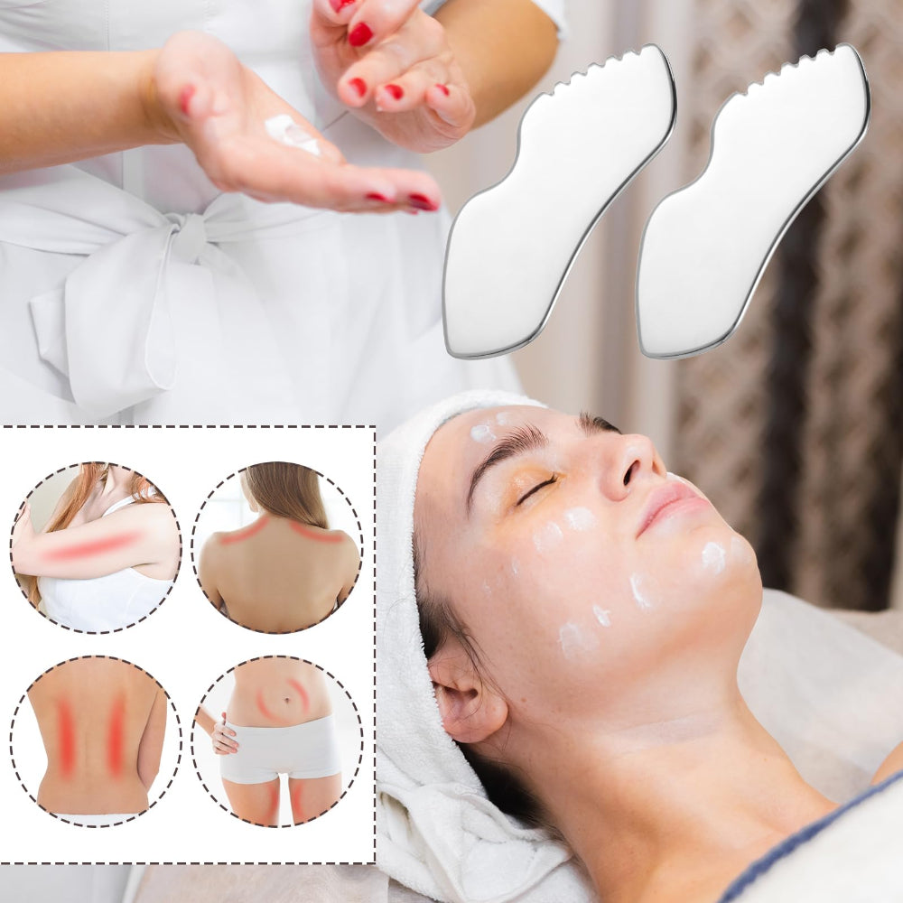 Инструмент для массажа лица Gua Sha из прочной нержавеющей стали. Эргономичный дизайн для расслабления лица, глаз, шеи и тела. Легкий в использовании косметический прибор.