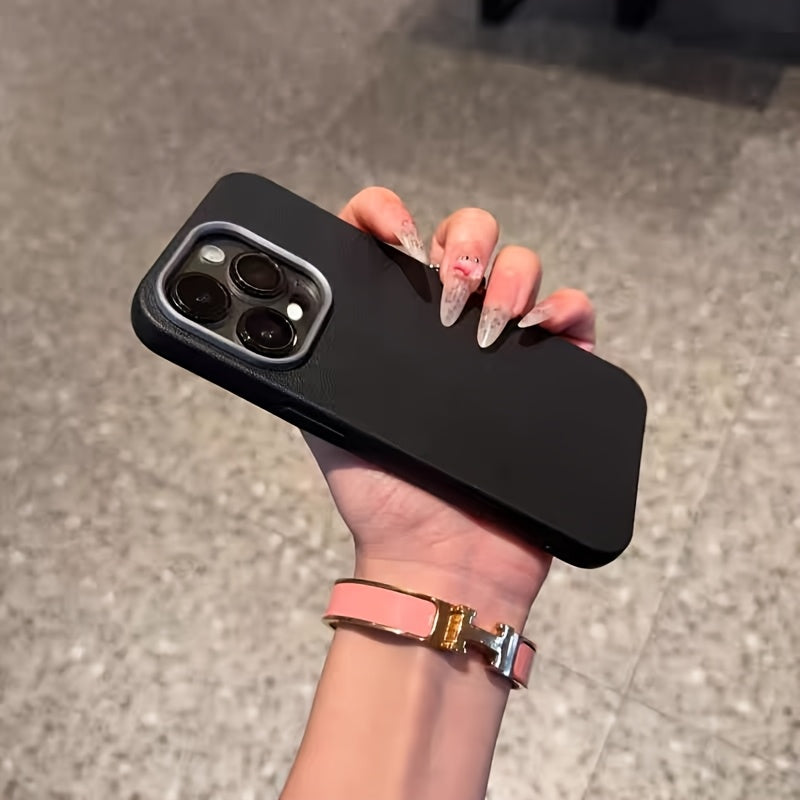 3-Piece Leather Pattern Metal Frame Phone Cases for iPhone 16 Pro Max and New Models