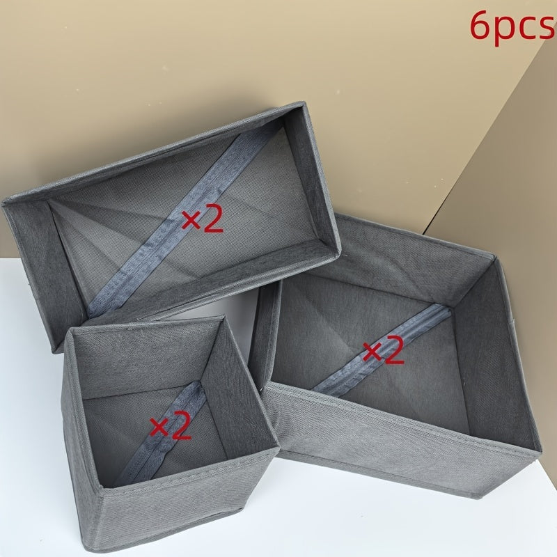 6 ta polyester shkaf tashkilotchilari to'plami, paypoq, ichki kiyim va kichik buyumlar uchun, yig'iladigan saqlash qutilari