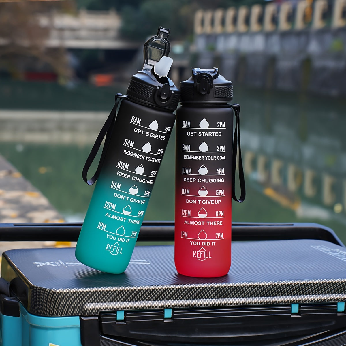 32oz Leak-Proof Gradient Water Bottle with Carry Strap for Hiking and Active Use
