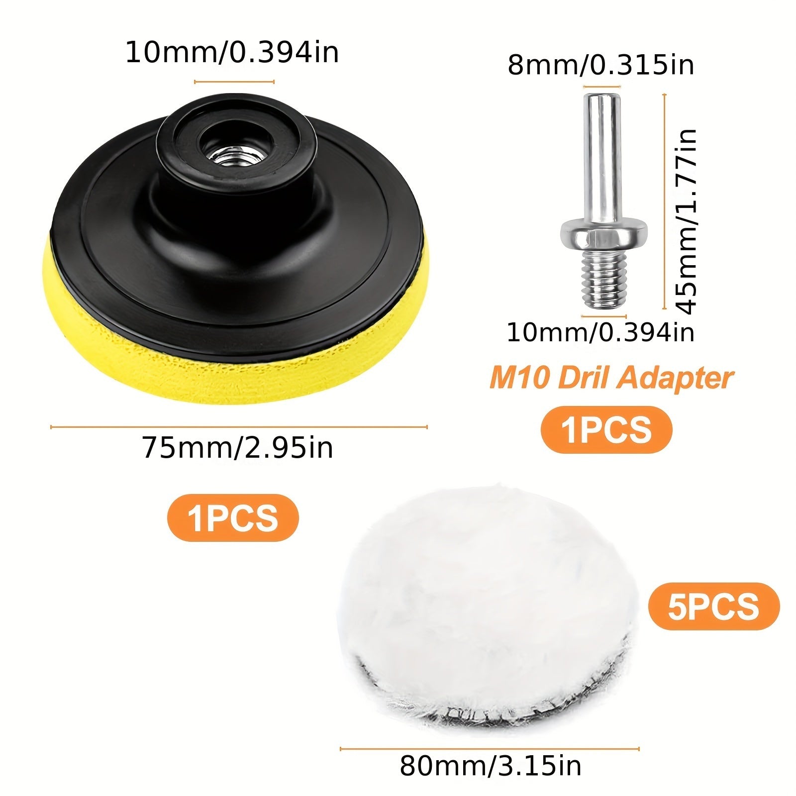 7-Piece Car Polishing Kit Wool Pads for Sanding Waxing M10 Adapter