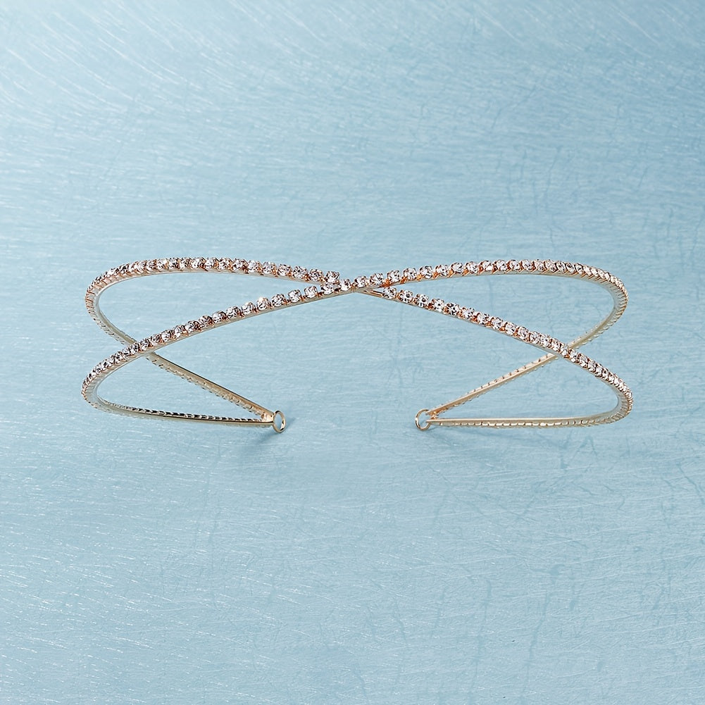 Personalized Rhinestone Cross Head Hoop Hair Accessory for Bridal and Wedding