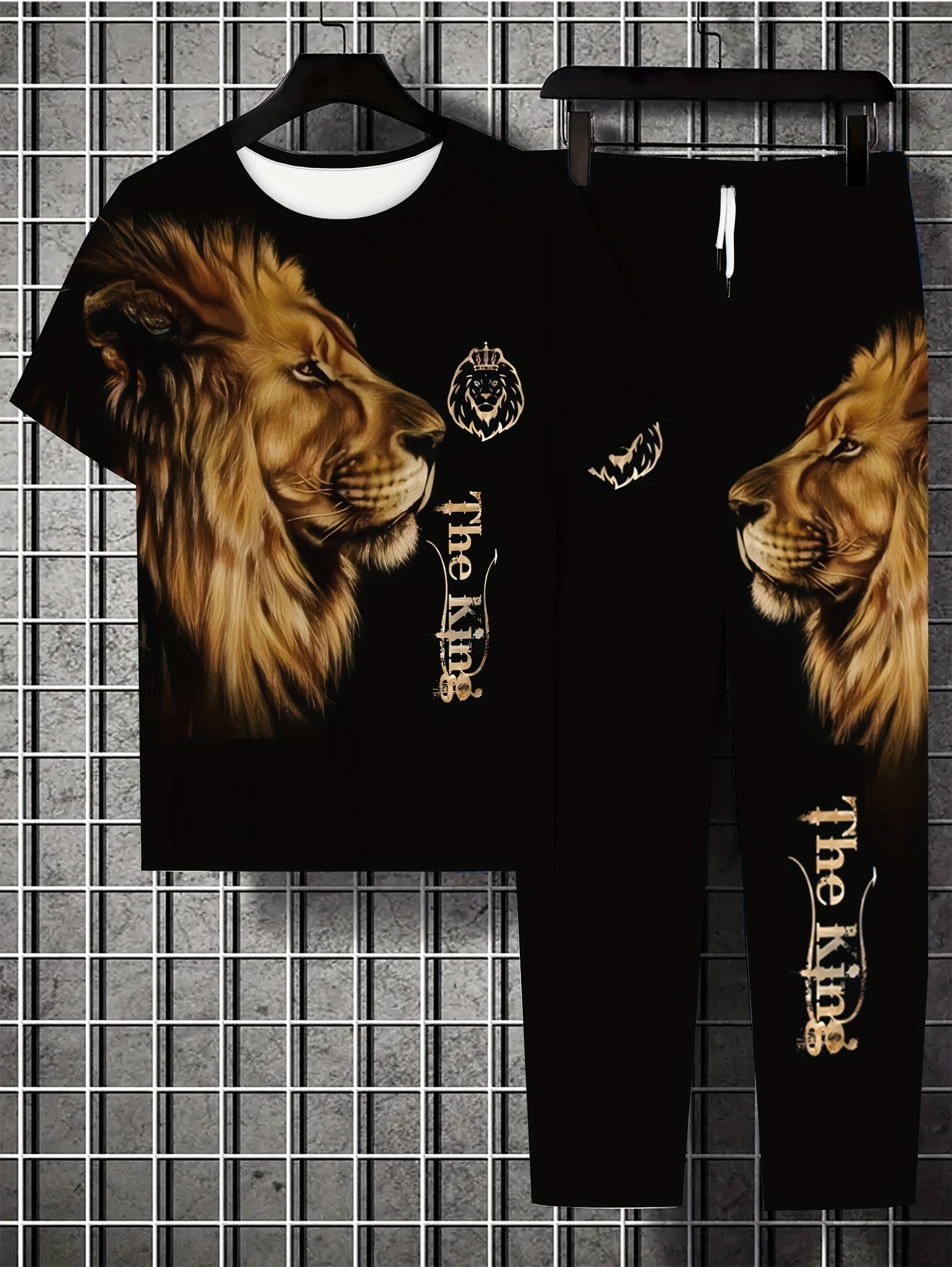 Big & Tall Men's Athletic Wear Set Short-Sleeve T-Shirt and Long Pants Summer Fall Polyester