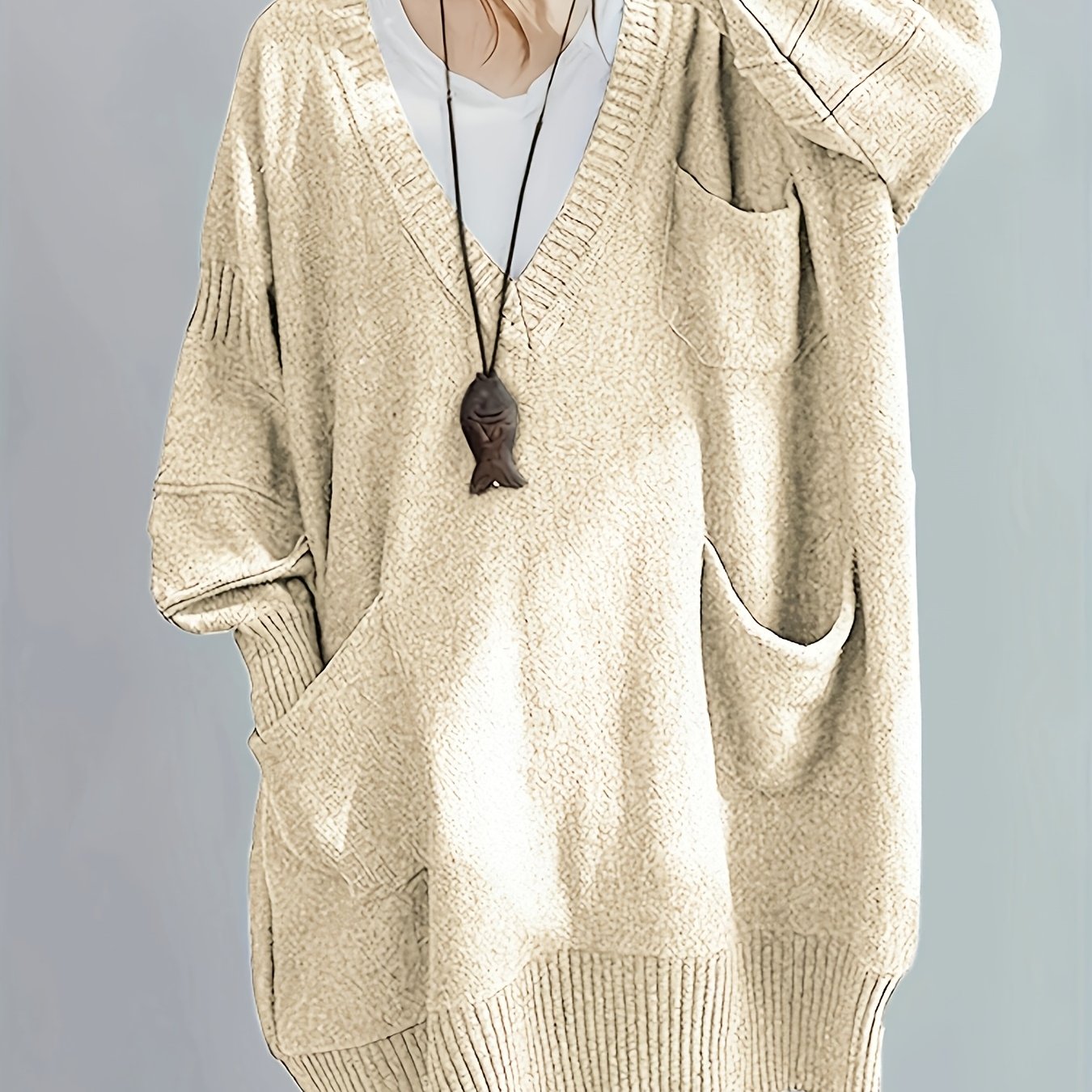 Women's V-Neck Pullover Sweater Viscose Knit Fall Winter Solid Color