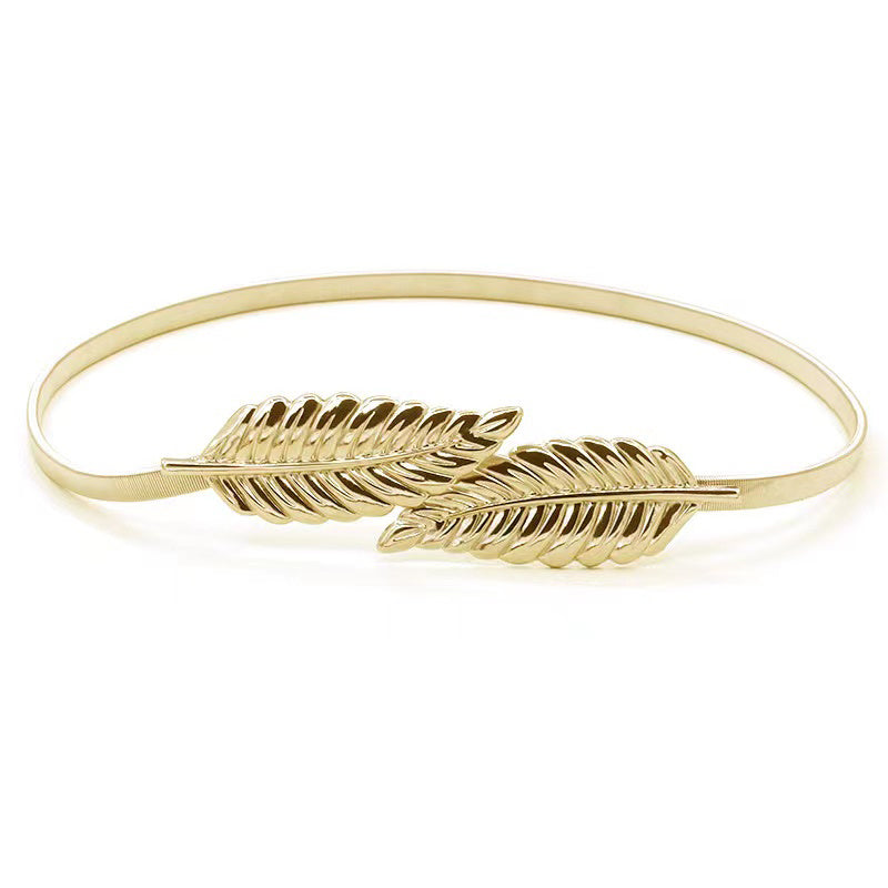 Женский пояс-цепочка для юбки с золотой пружинной застежкой в виде листа — модный аксессуар