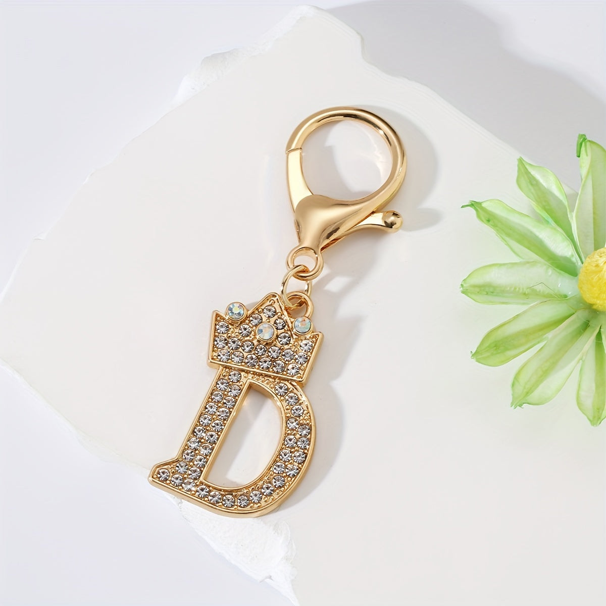 Men's Zinc Alloy Keychain with Artificial Diamond Crown and Letter Charms