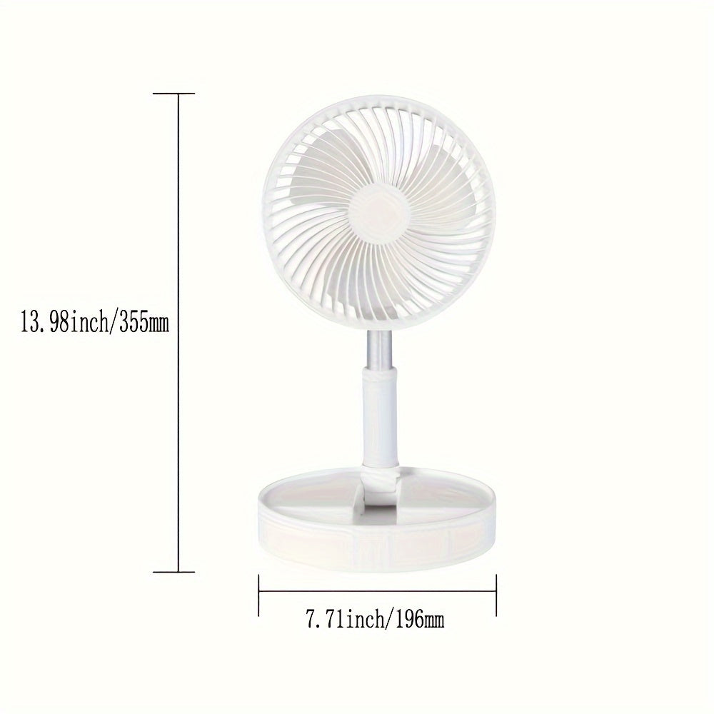 Portable USB Mini Fan with Remote Control, Telescopic, Foldable White Desk Fan