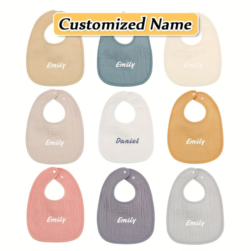 Set of Four Personalized Baby Bibs Soft Breathable Absorbent Adjustable Snap