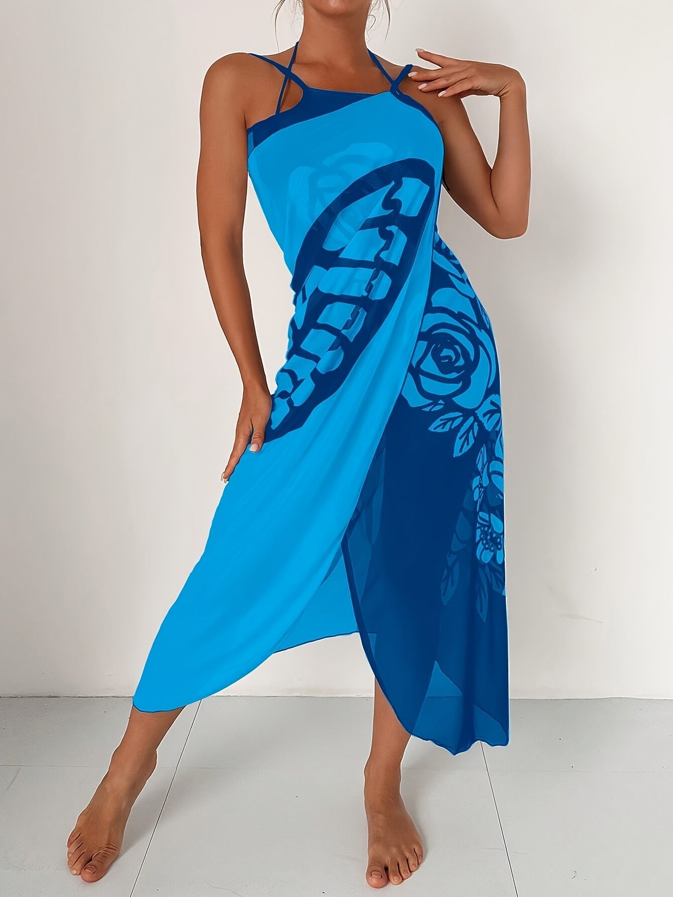 Butterfly Print Beach Cover-Up with High Stretch Mesh Fabric for Summer Poolside and Beachwear