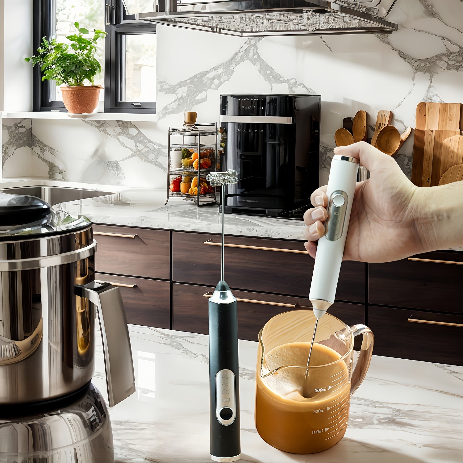 Espumador de leche inalámbrico, batidora eléctrica portátil, mini, de 3 velocidades, recargable, de acero inoxidable