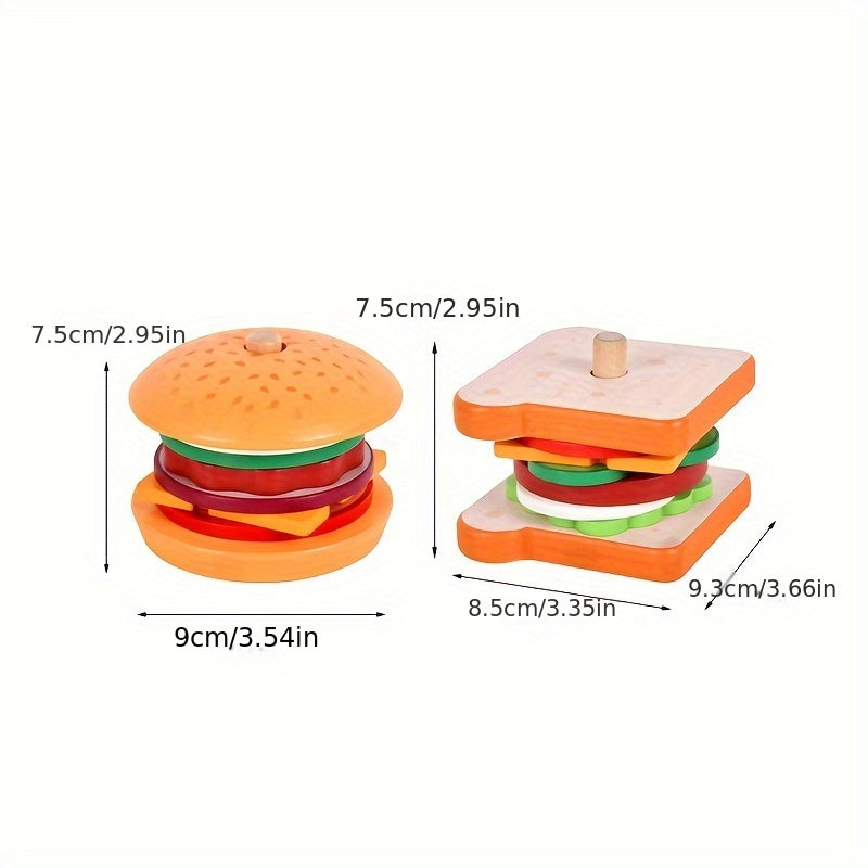 Kids Wooden Pretend Food Set for Kids Kitchen Play with Sandwich and Hamburger Toys