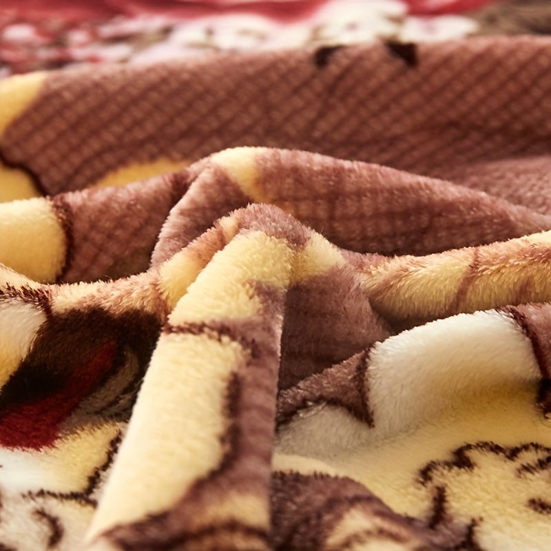 Cozy Floral Print Reversible Flannel Throw Blanket for Couch and Bed