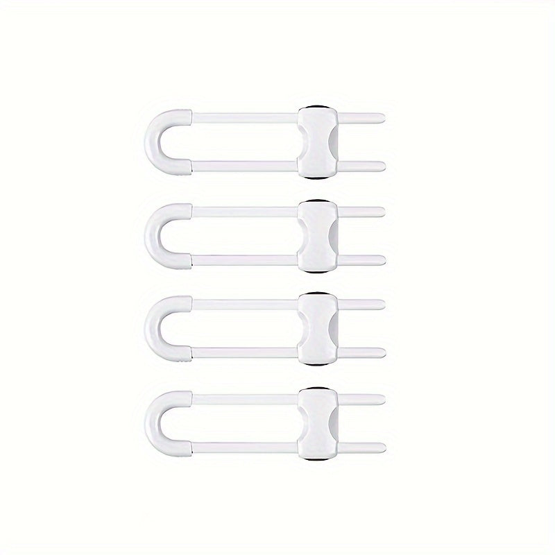 4-Pack Adjustable U-Latch Safety Locks for Cabinets and Drawers