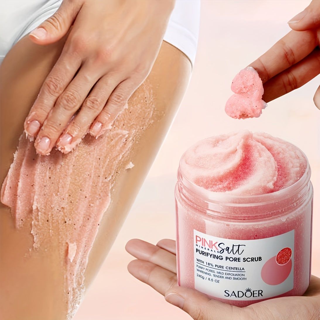 240g SADORER Himoloy Qizil Tuz Scrub, Barcha Terilar Turi uchun Chuqur Tozalash va Yumshoq Eksfoliatsiya bilan Uniseks- kattalar uchun Tana Scrub.