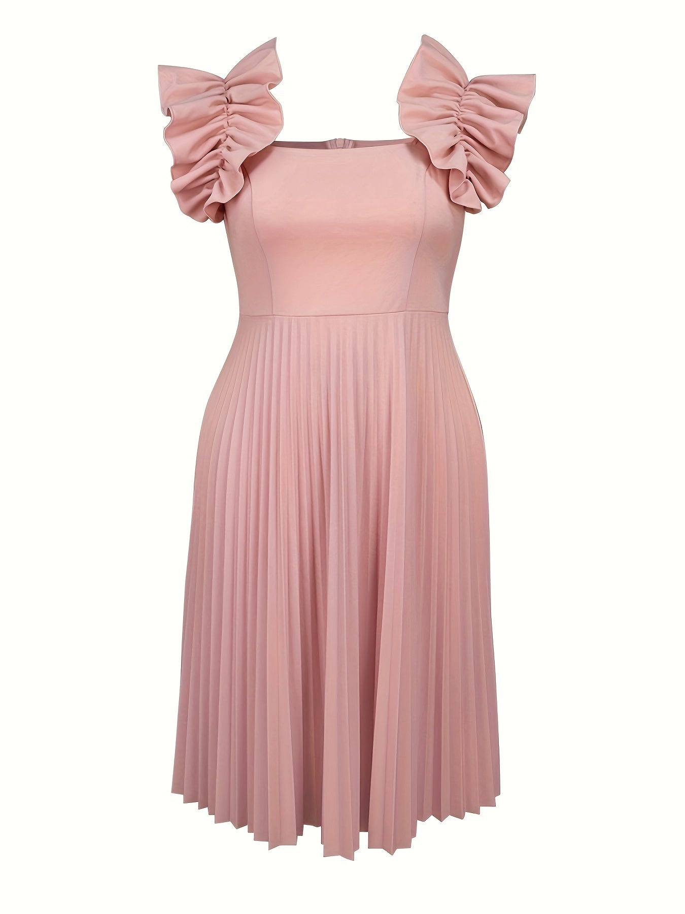 Plus Size Bridesmaid Dress Polyester Blend Sleeveless Midi Ruffle Solid Color Wedding