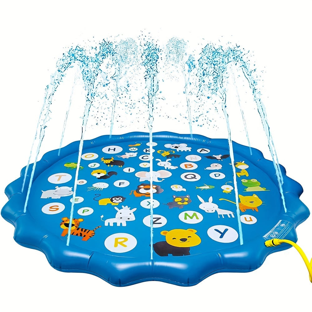 Blue PVC Inflatable Splash Pad for Kids and Toddlers with A to Z Letter Print Outdoor Water Play