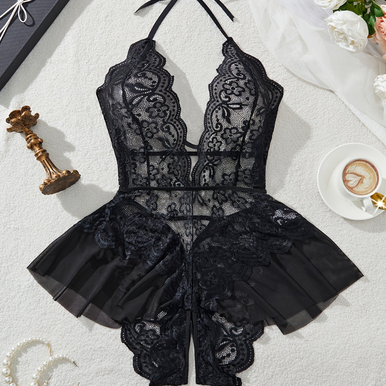 Women's Hot Transparent Lace Open Crotch Babydoll Lingerie Large Size