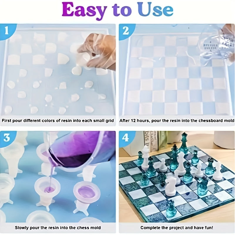 Resin Chess Set Kit with Epoxy Silicone Molds for DIY Chess Board Craft