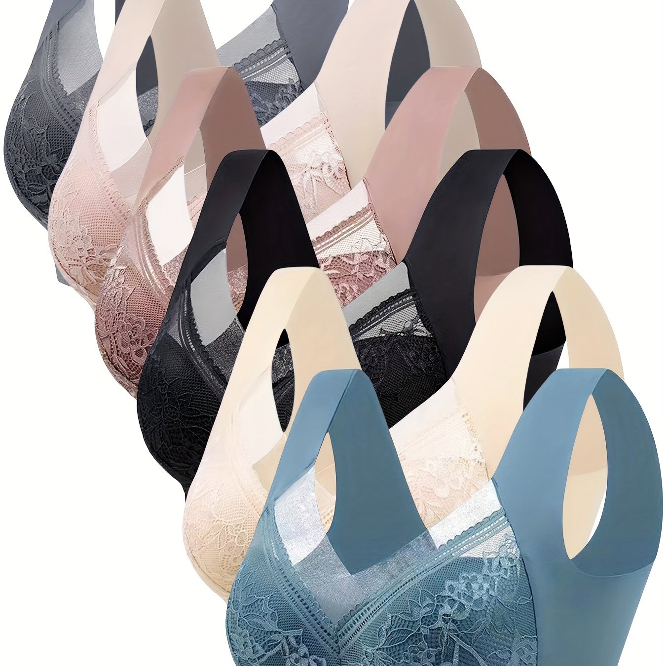 6-to'plam ayollar uchun tikanli kontrastli bralar, qulay va nafas oladigan ichki kiyimlar