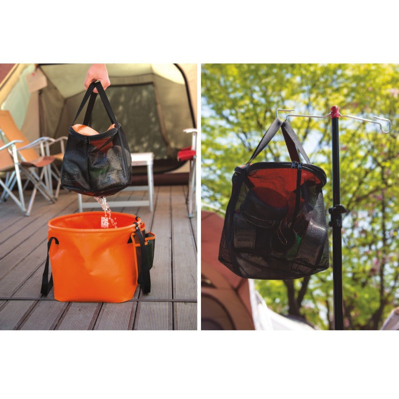 Yangi Tashqi Qiyshayuvchi Ikki Qavatli Chelak, Sabzavot va Idishlarni Yuvish uchun Dranaj Savati bilan, Kamping va Baliq Ovi uchun Ajoyib. Telescopik Baliq Chelagi va Jihoz Sumkasi kiritilgan.