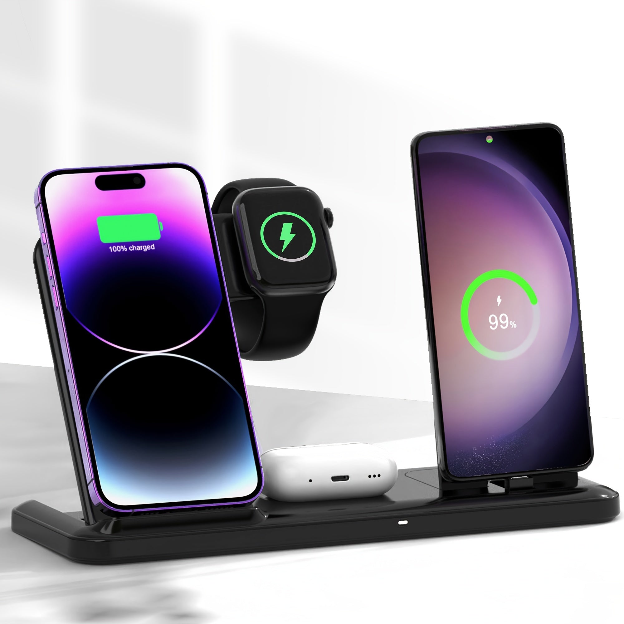 4-in-1 Wireless Charging Station for Samsung Galaxy iPhone iWatch AirPods Fast Charging USB Type-C