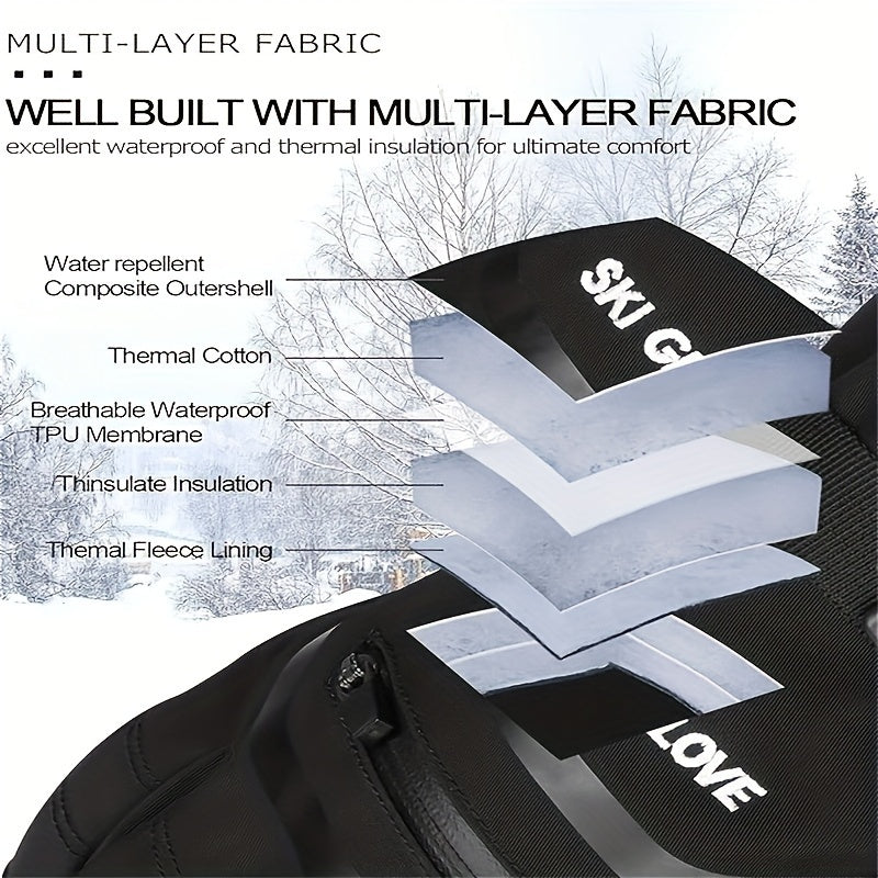 Men and Women Waterproof Touchscreen Ski Gloves with Knit Fabric