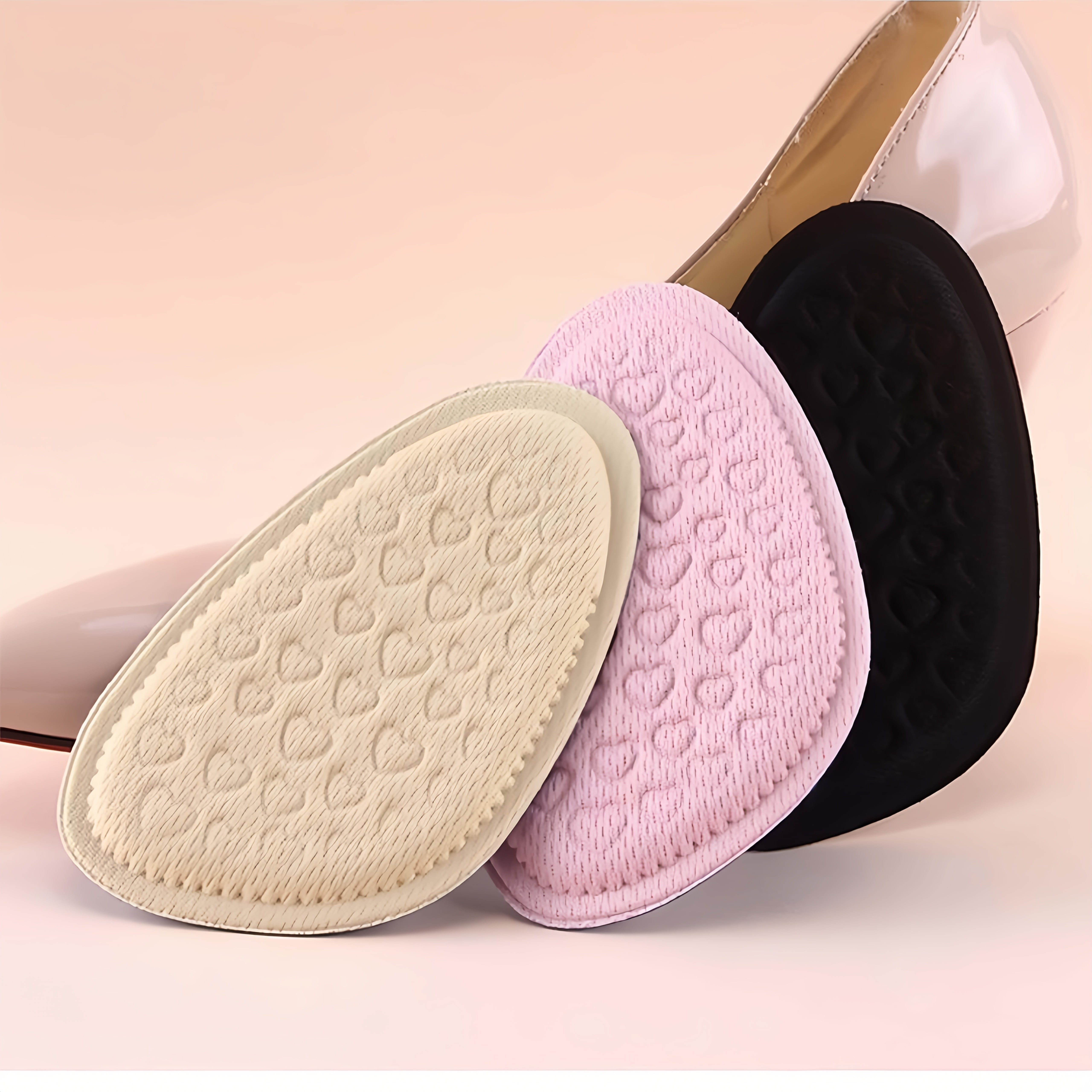 Unisex Memory Foam Insoles with Heart Pads Non-Slip Breathable Black Beige Pink