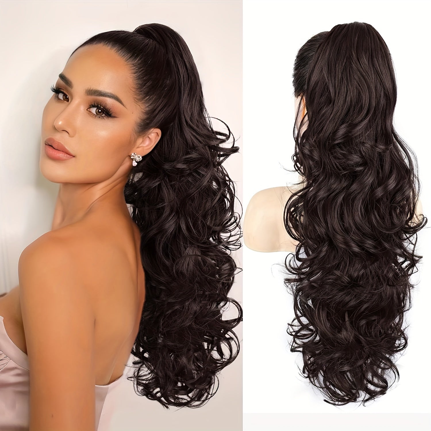 Deep Wave Ponytail Extension 71cm Synthetic Hair Clip in Brown for Women