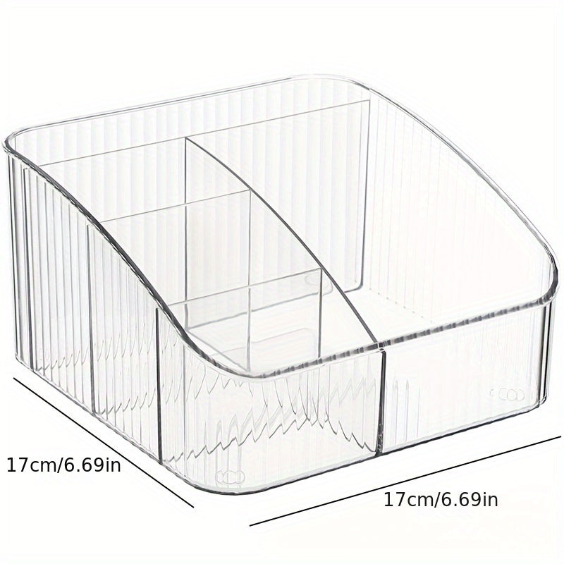 Transparent PET Cosmetic Organizer with 5 Compartments for Makeup and Office Supplies