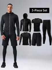 Men's Athletic Set 5-Piece Quick-Dry Compression Sportswear for Basketball and Fitness