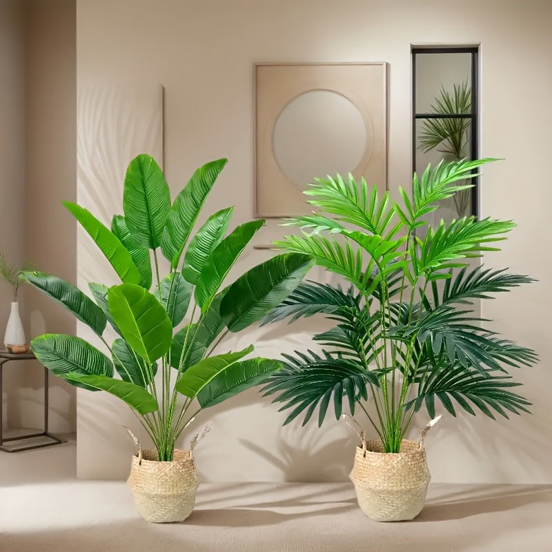 Set of 2 Artificial Palm Plants for Home Office Decor Spring Summer Plastic