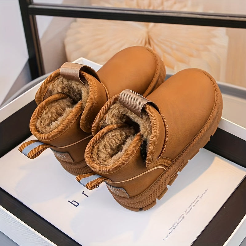 Boys Winter Snow Boots Plaid Microfiber Leather Insulated Casual Outdoor