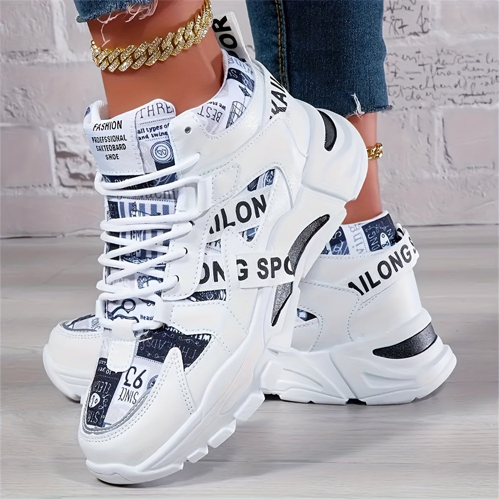 Zapatillas deportivas de caña media con patrón geométrico ligero para mujer
