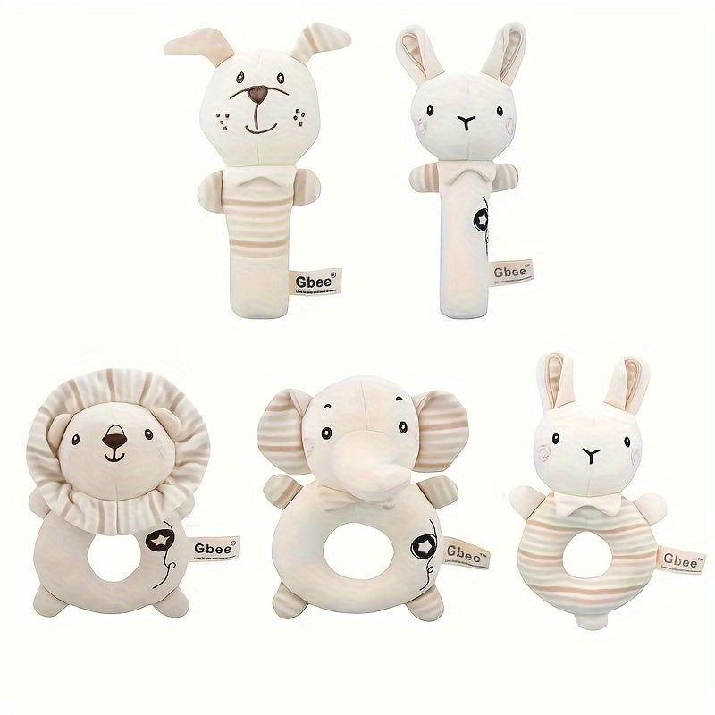 Набор из 2 хлопковых погремушек, мягкие игрушки для детей в возрасте от 0 до 1 года, с приятными звуками колокольчиков, бежевого цвета - идеальные комфортные игрушки для младенцев.