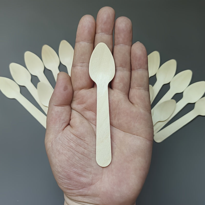 Mini cucharas de degustación de madera 10.92cm punta puntiaguda aptas para alimentos para postres y helados