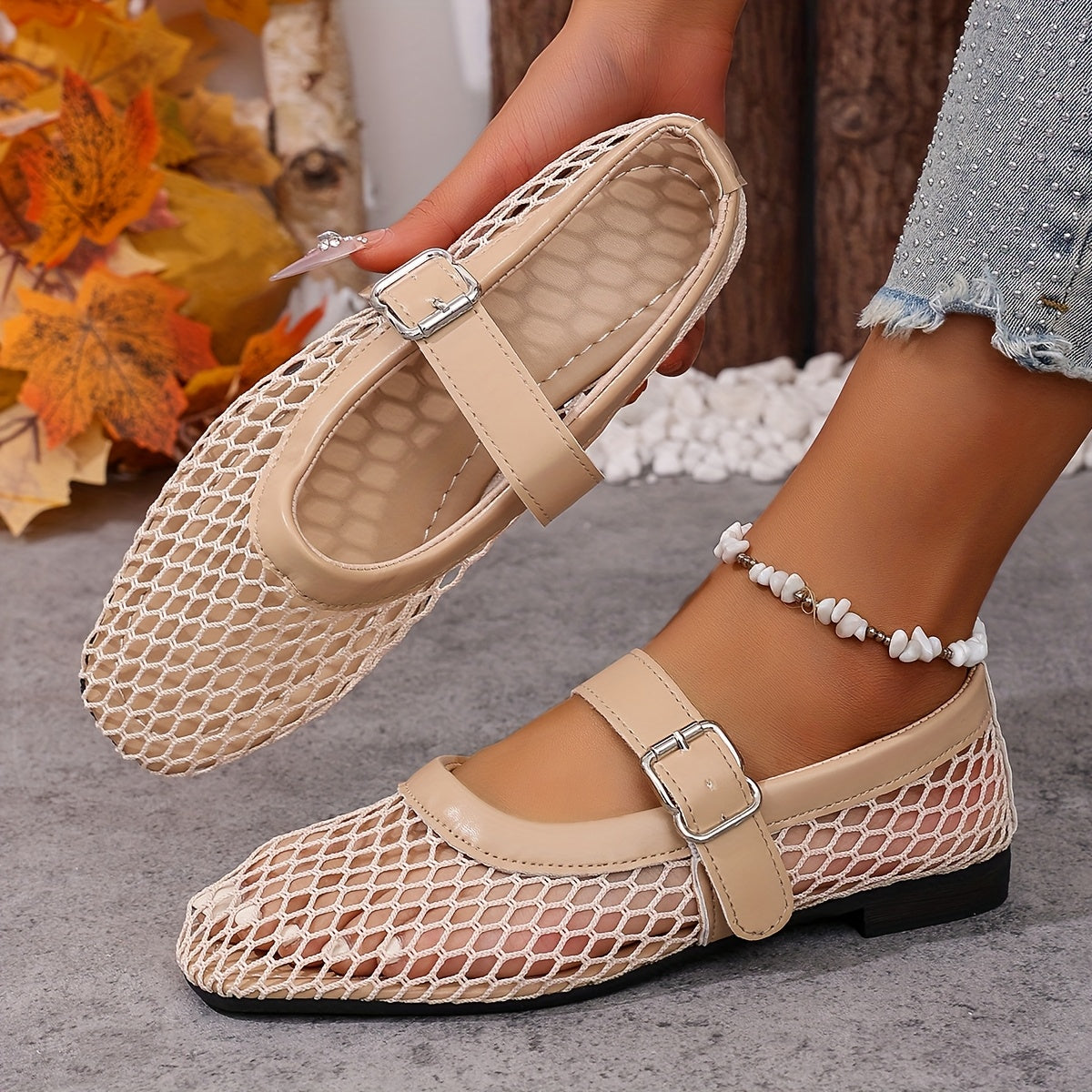 Women's Geometric Mesh Sandals Breathable Fabric Ankle Strap Casual Formal